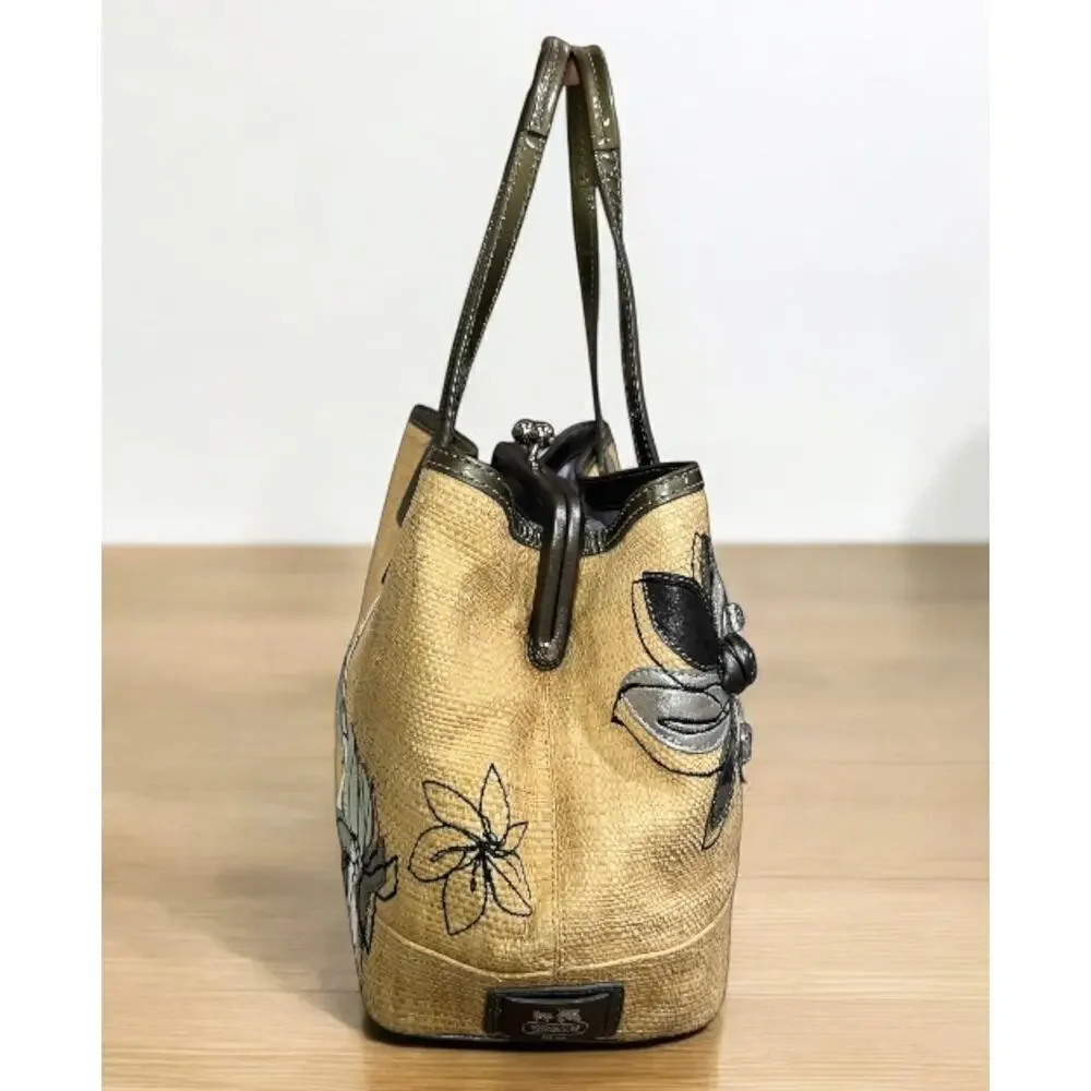 Y2K Coach 13531 Hamptons Archive 10th Anniversary Straw Floral Bag & Wristlet